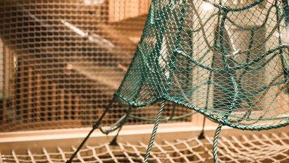 Close-up of rope nets in an indoor climbing area